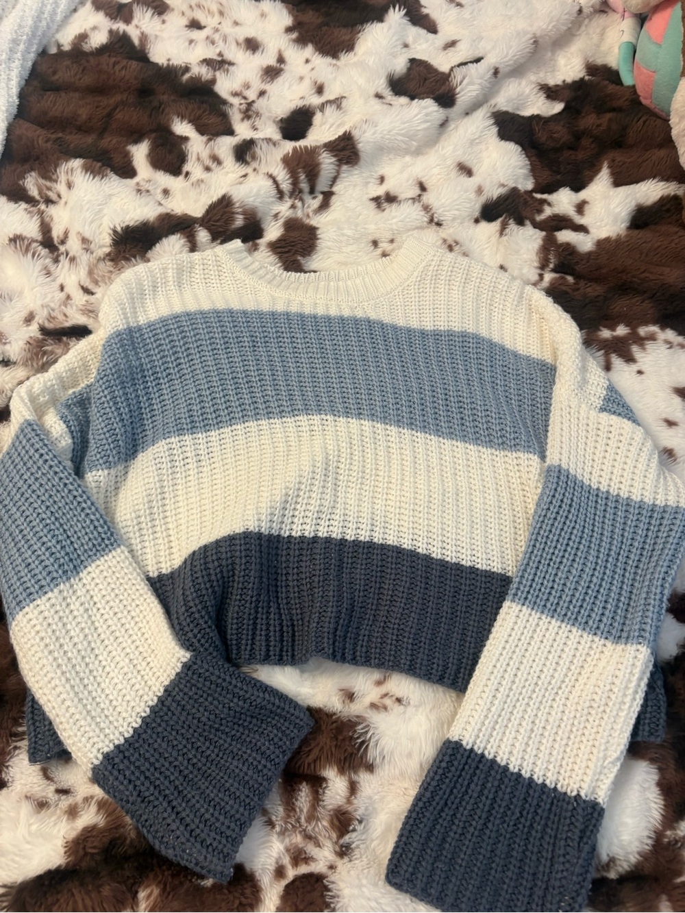 moon & madison Blue, Cream & Dark Blue Striped Cropped Sweater